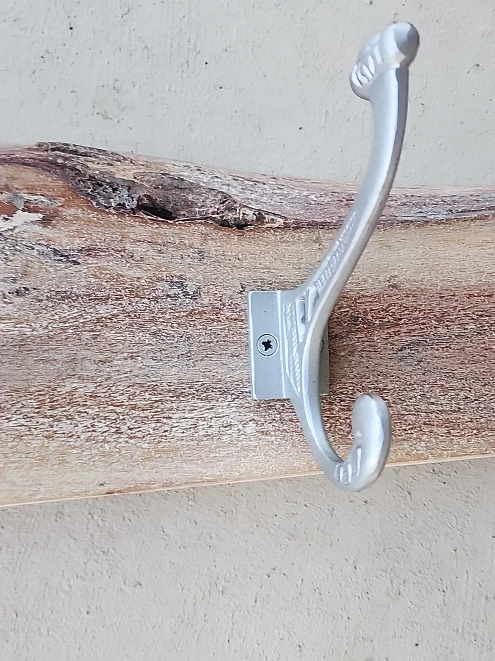 Wooden Wall Coat Rack with Silver Hooks - Neutral Brown